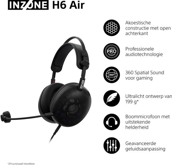 Sony INZONE H6 Air Headset Bedraad Hoofdband Gamen Zwart