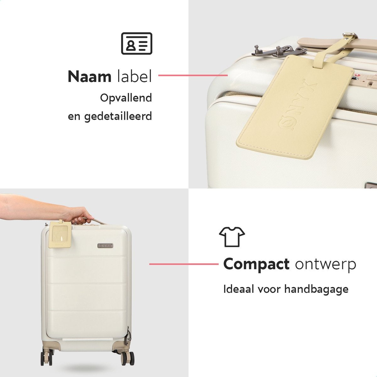 ONYX® - Handbagage koffer 35 L - Stille spinner wielen - Lichtgewicht trolley - Dubbel TSA slot - Praktisch voorvak - 55 cm - Beige