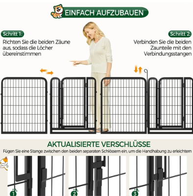 Yaheetech Puppy Speelbox 8-Delig - Zwart - 200 x 68 x 80 cm - Opvouwbaar