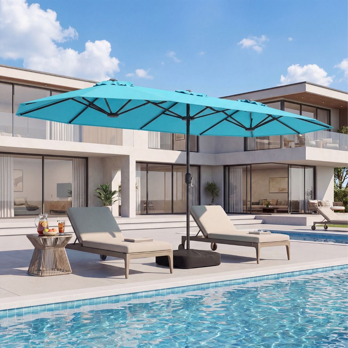 Coast Dubbele Terrasparasol - extra groot doek - verzwaarde voet - Turkoois 400 x 212 cm