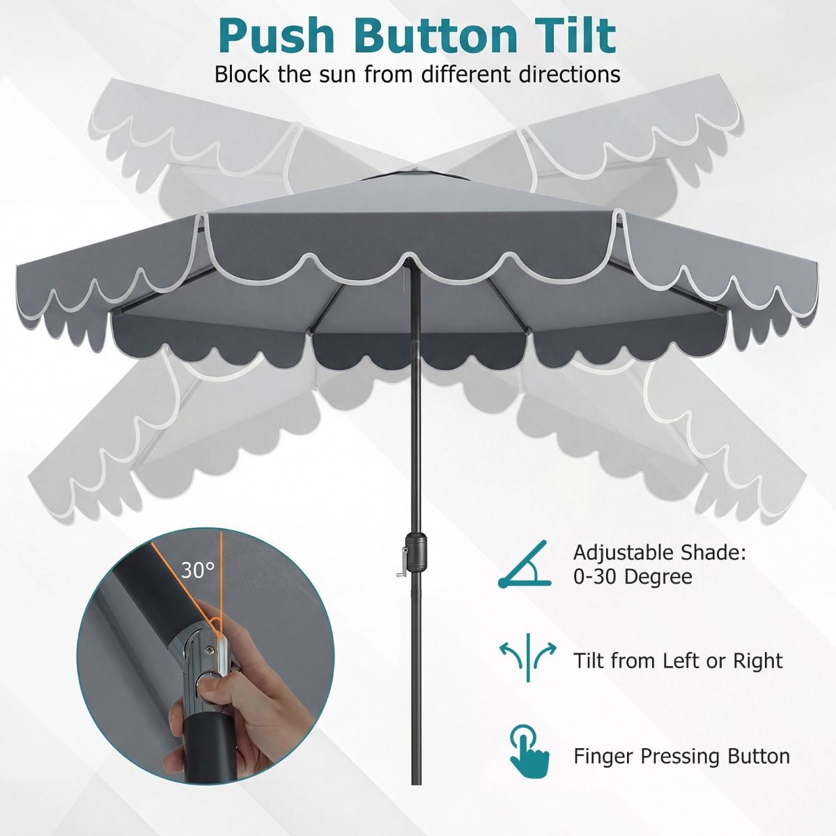 Coast Dubbelzijdige Tuinparasol - 300 cm met zwengel en volant - 35° kantelbaar - Blauw