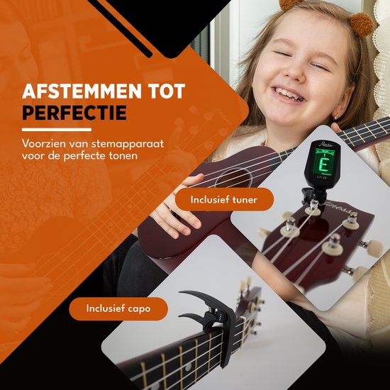 Finesse Ukelele - Starterset - 21" - Ukulele - Kind - Muziekinstrument - Bordeaux
