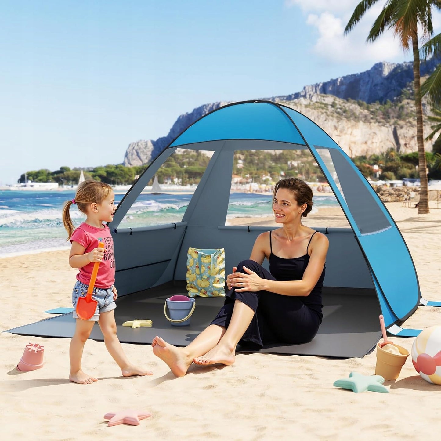 Woltu Pop-Up Strandtent - Blauw - 200 x 150 x 120 cm