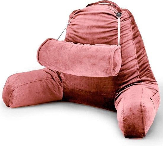 EL-Life Leeskussen met Nekrol - Relax Kussen - Zitkussen - Onderrug Ondersteuning - Fluweel Koraal Roze