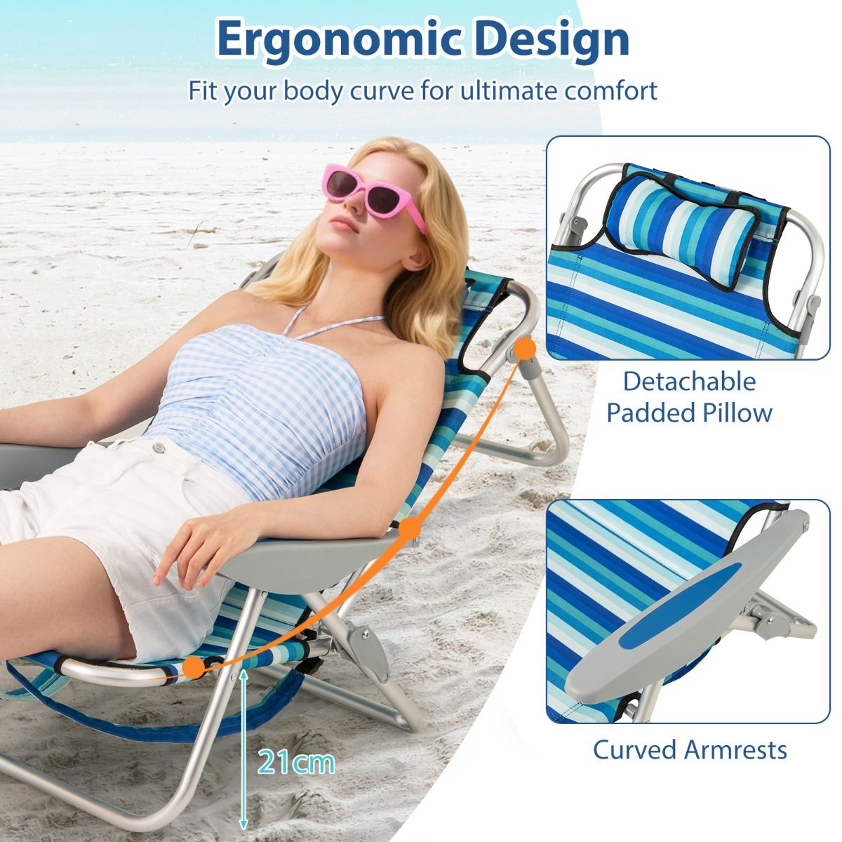 Coast Opvouwbare Strandstoel Set - Verstelbare Rugleuning - Inclusief Koelbox - Blauw
