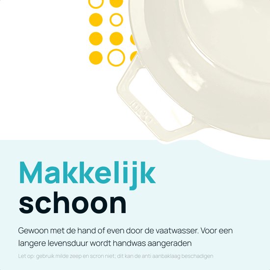 MOA Gietijzeren Braadpan - 5,7L - Voor Alle Warmtebronnen incl. Inductie - Met Deksel - Ø 26cm - Anti-Aanbaklaag - Wit