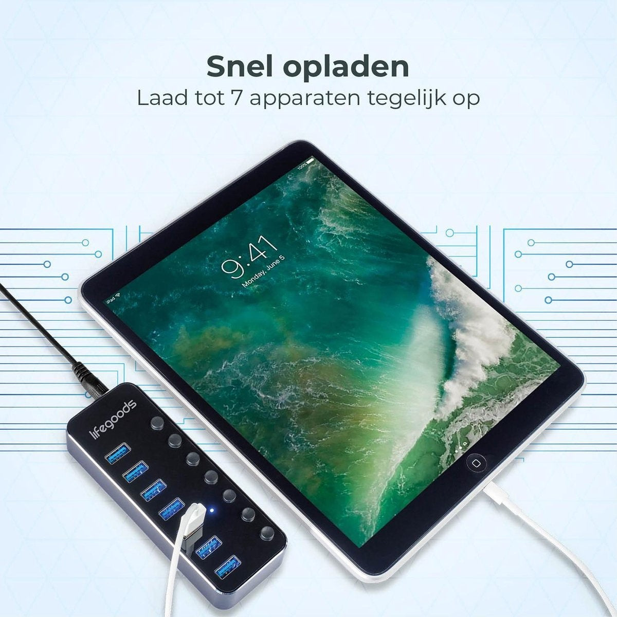Auronic USB Hub 3.0 - USB Splitter met 7 Poorten - met Voeding - 5 GBPs - Led Indicatie - Zwart