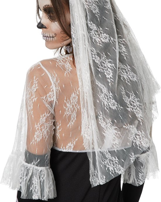 Dressforfun Griezelige skeletbruid L - verkleedkleding kostuum halloween verkleden feestkleding carnavalskleding carnaval feestkledij partykleding - 302007