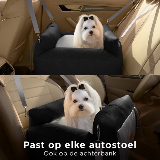 CozySense® Honden Autostoel - Hondenmand Auto voor Kleine Hond - Voorbank & Achterbank - Wasbare Hoes & Ook als Draagtas - Zwart/Grijs