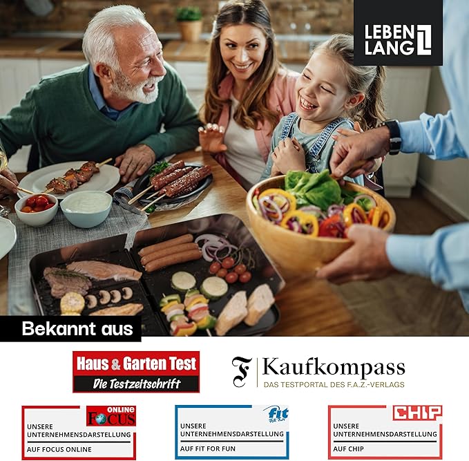 LEBENLANG Elektrische Tafelgrill - 2400W - Inclusief Grilltang en Spatbescherming - 30 x 23,7 x 15 cm - RVS