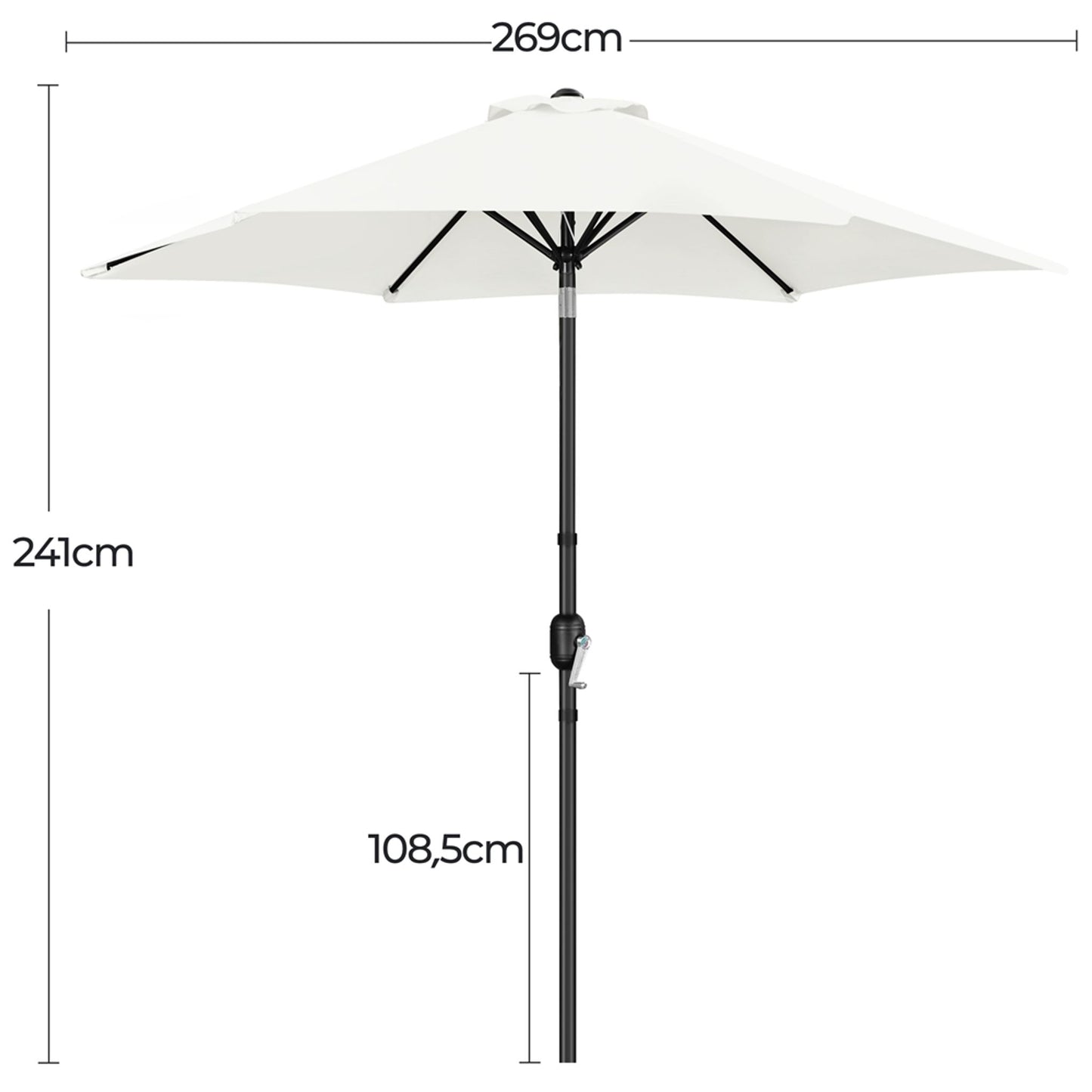 Yaheetech Parasol met Kruk en Kantelfunctie ø 269 cm - UV Werend UPF50+ - Cremewit
