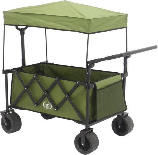 AXI SB221 Opvouwbare Bolderwagen met dak – Groen – Met Trekstang, Remmen en Hoes – 100 kg Draagvermogen – Eenvoudig mee te nemen - Metaal
