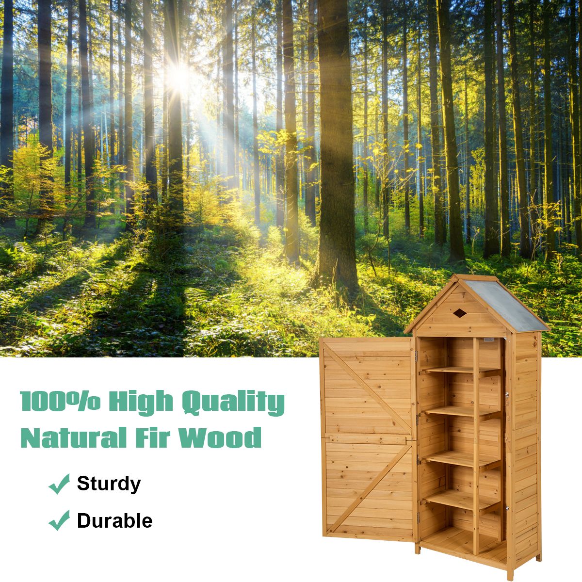 Coast Houten Tuinschuur - 5 legplanken - zadeldak - natuurlijk hout - 70 x 35,5 x 160 cm