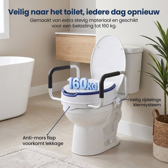 Truesafe Toiletverhoger 10 cm - Universele maat - Met armleuning en deksel - Verhoogde WC bril - Ergonomisch zitkussen - Verhoger voor volwassenen & senioren