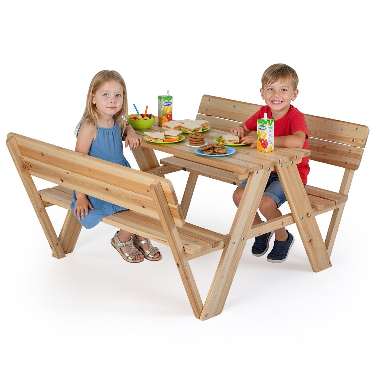 Coast Kinderpicknicktafel - houten peutertafel en bankenset - met rugleuning - naturel