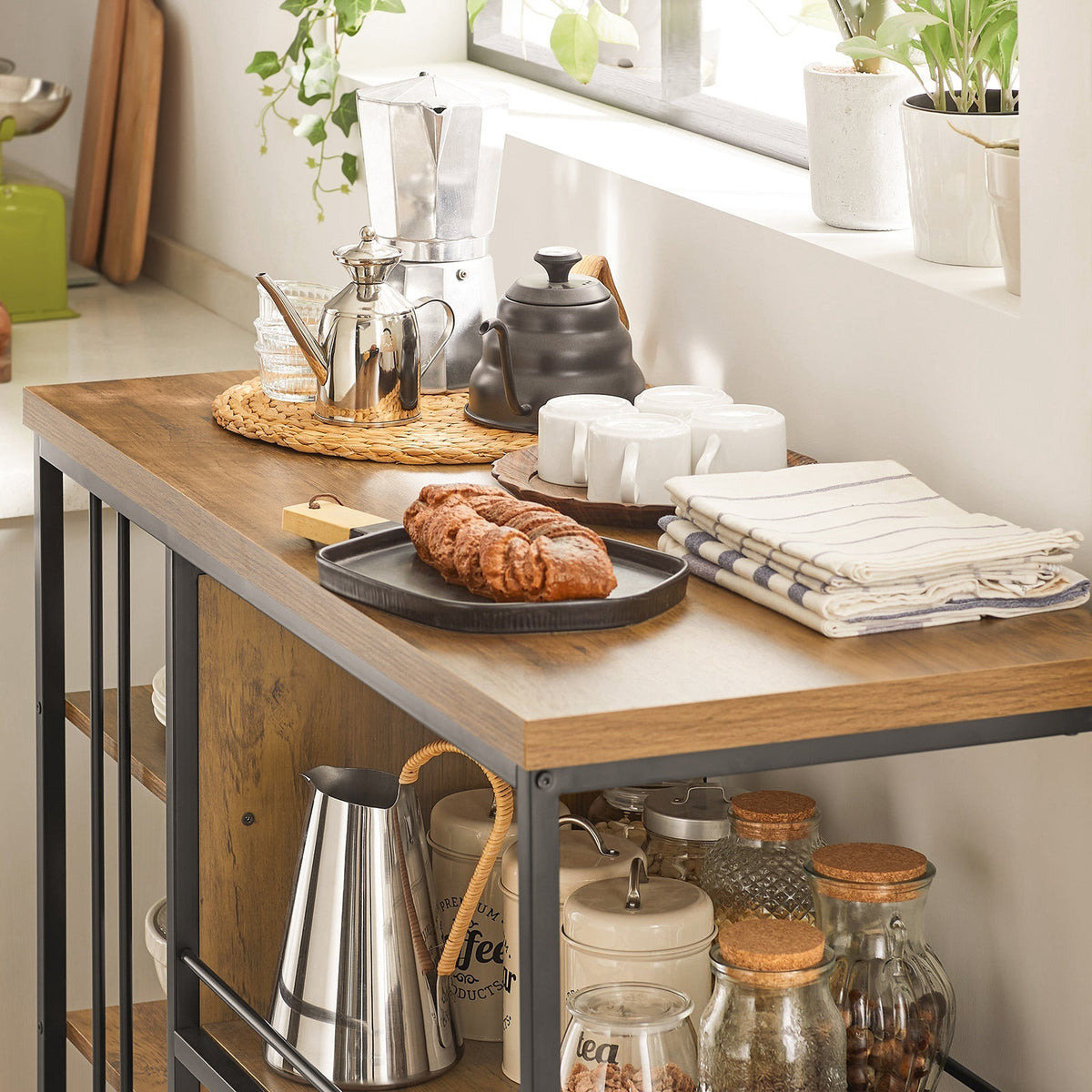 SoBuy Serveerwagen - Industrieël - Max. 75 kg - 110 x 45 x 92 cm