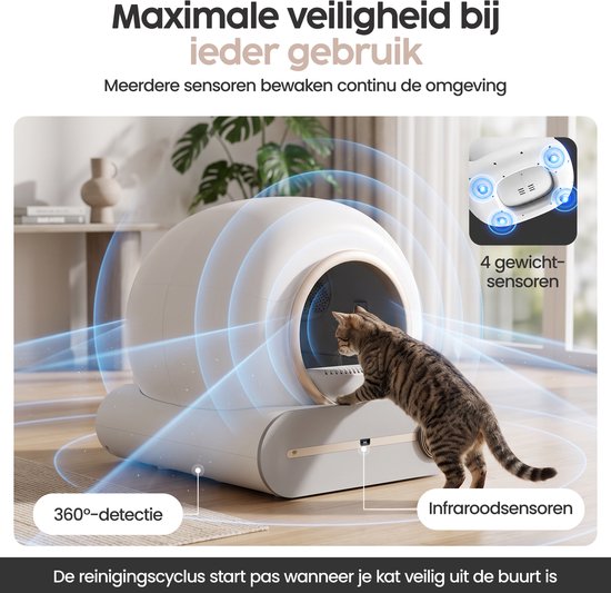 Infinity Goods Automatische Kattenbak XXL - Zelfreinigende Kattenbak - Incl. App - 75L - Met Kattenbakmat en 3 Rollen Opbergzakjes - Wit/Roségoud