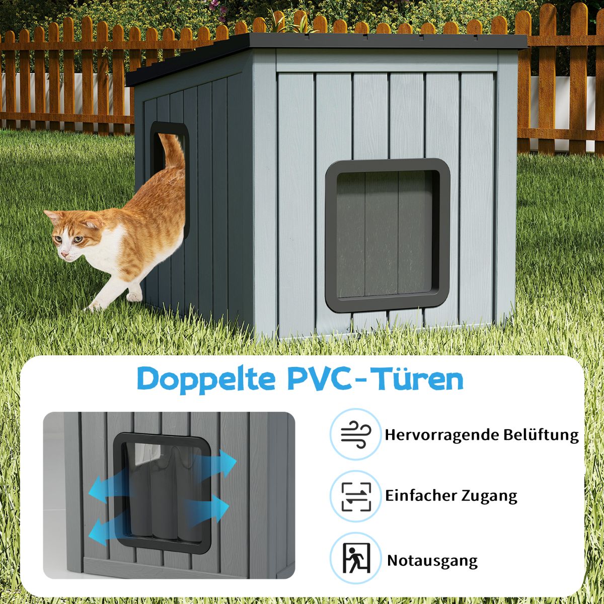 Coast Kunststof kattenhuis - weerbestendig - dubbele PVC-deuren - grijs - 62,5 x 54 x 56,5 cm
