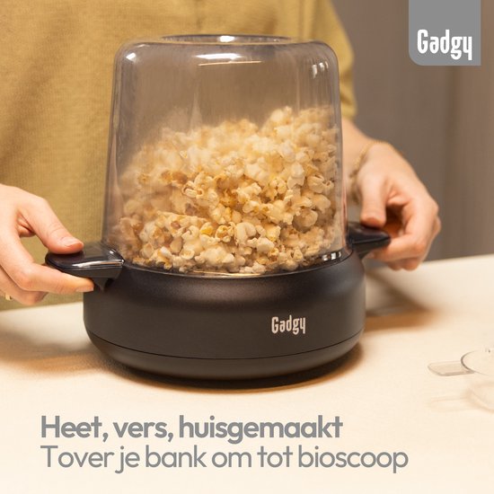 Gadgy Premium Popcornmachine – Popcornmaker - Vers & Huisgemaakt Popcorn in 4–5 Minuten - 500W - Zwart