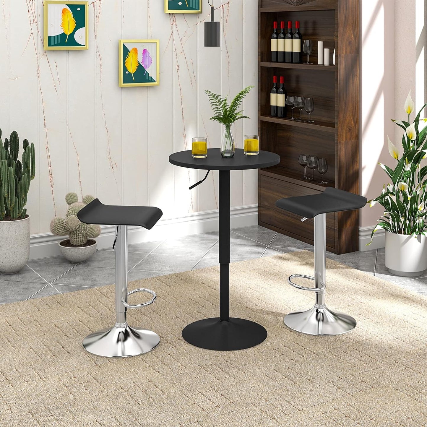 WOLTU Bartafel - Statafel - Verstelbaar 70-91cm - Zwart