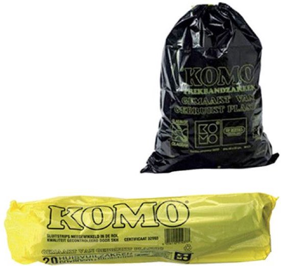 KOMO Afvalzakken met Trekband - 60 Liter - 15 Stuks