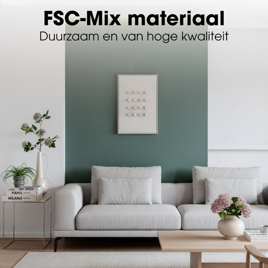 Mica Decorations Wanddecoratie - Wandpaneel Abstracte Kunst 60 x 40 x 3 cm - Woondecoratie voor Woonkamer of Slaapkamer - Off-white