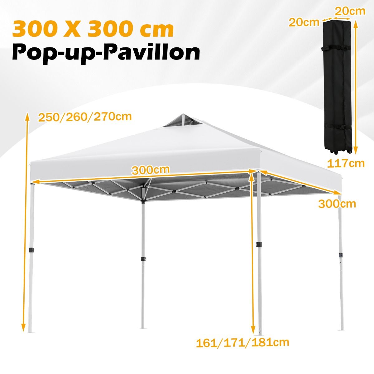 Coast Pop-up partytent - 3 x 3 m - met zandzakken, haringen en draagtas - wit