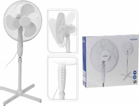 Excellent Electrics - Staande ventilator - Statiefventilator - 40cm Wit - 45W