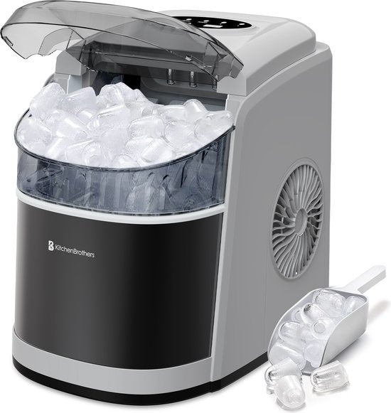 KitchenBrothers IJsblokjesmachine - 1.6L - 8 min. - 12kg/24u - Zelfreinigingsfunctie - IJsblokmaker met IJsschep - RVS
