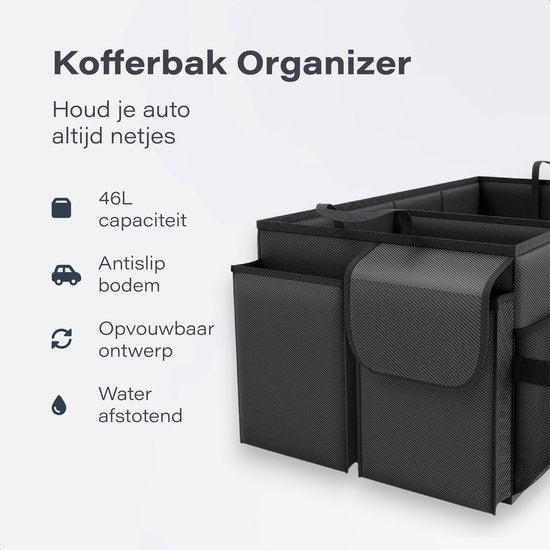Kofferbak organizer - Compact & Ruim - Auto Accessoires - Autostoel Opbergbox - Voor Achterbank - Zwart - Luft