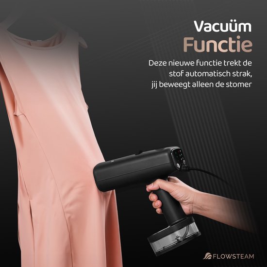 FLOWSTEAM® Vacuum Edition Kledingstomer - Handstomer met Zuigfunctie - Reisstomer - 2100W - Matte Black
