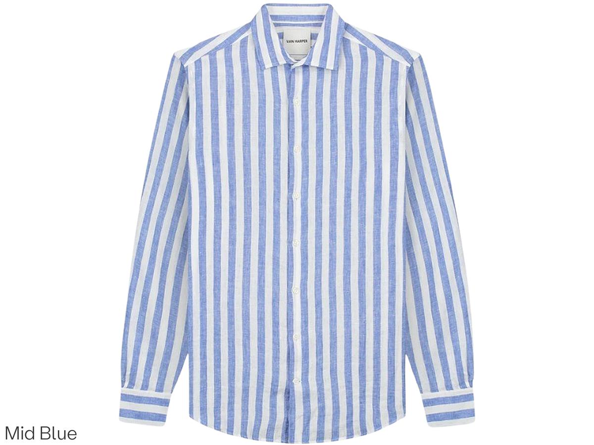Van Harper Linnen Overhemd - Regular Fit - maat M - Leaf Green Stripe
