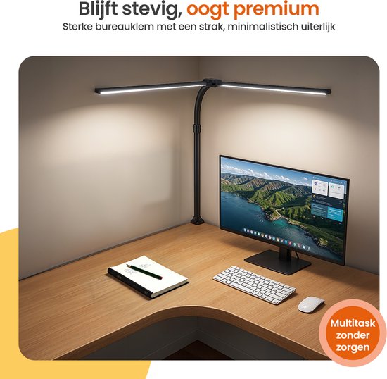 Goliving Bureaulamp met Klem XL - 78 CM - LED Dimbaar met Afstandsbediening - Klemlamp - Tafellamp - Leeslamp - Flexibel - Ledlamp - Touch Bediening - Softclose - Zwart