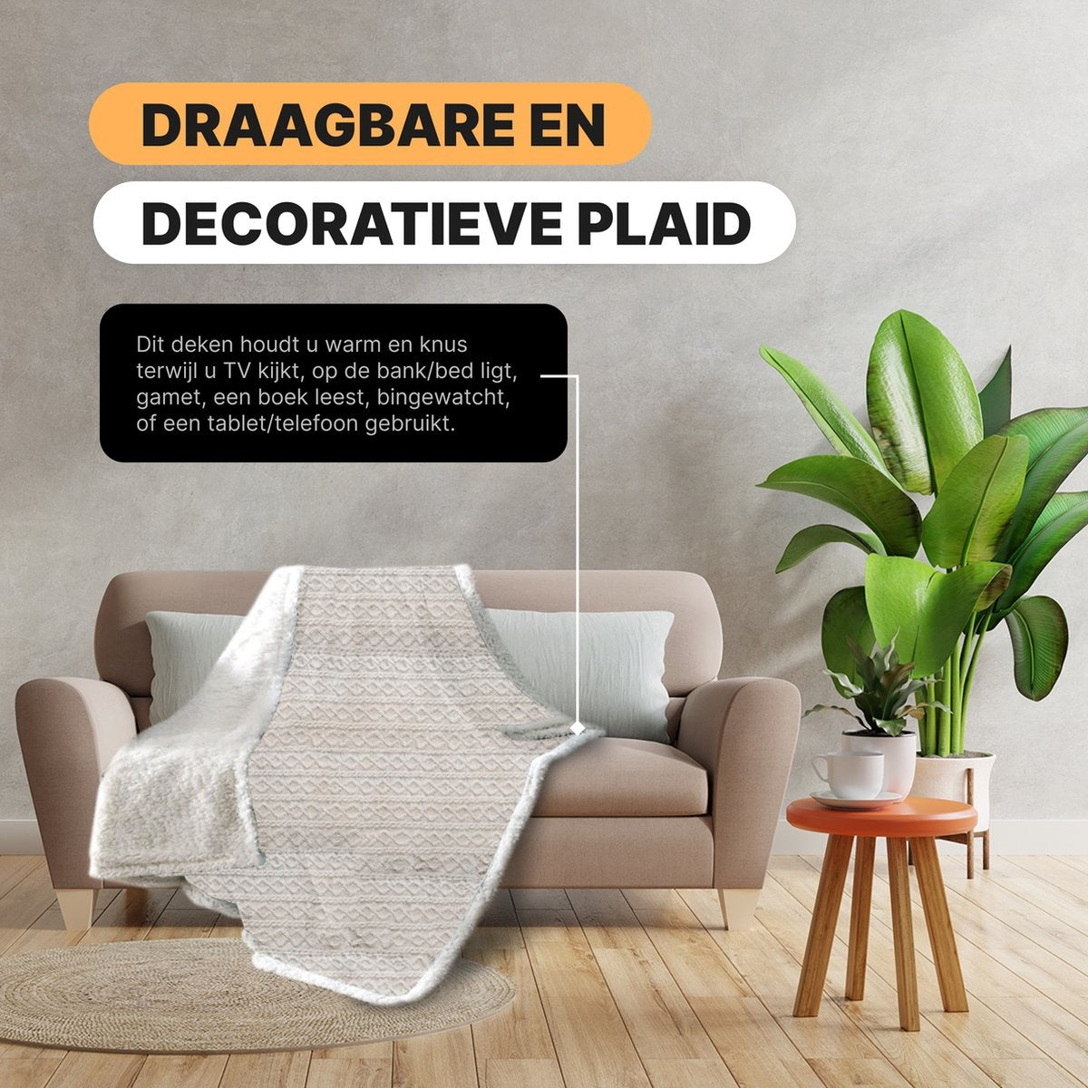O’DADDY® Plaid beige met witte bies – plaids super zacht– deken 135x185 cm