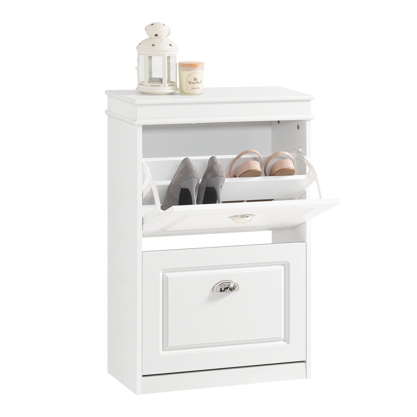 SoBuy Smalle Schoenenkast met 2 Kleppen - Wit - 24 x 60 x 102 cm