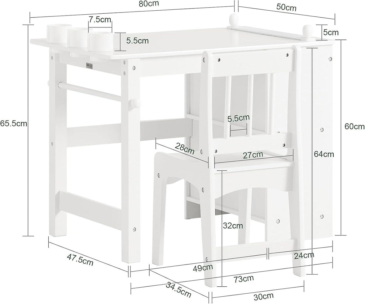 SoBuy Kinderbureau en Stoel Set –  Papierrolhouder – 80 x 54 x 65,5 cm – Wit