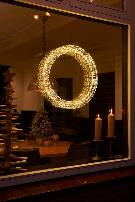 Luca Lighting Kerstverlichting Cirkel met Warm Witte LED Lampjes - Ø56 cm - Metaal - Wit