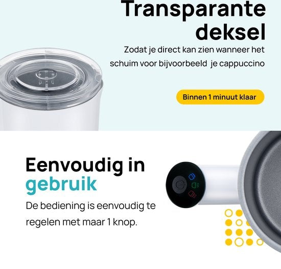 MOA Melkopschuimer - BPA vrij - Voor Opschuimen en Verwarmen - Wit - MF1W