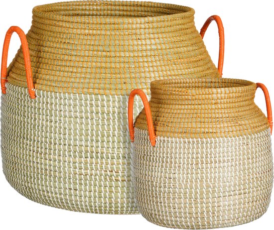 Mica Decorations Milou Opbergmand - Set van 2 - H43 x Ø50 cm - Zeegras - Geel
