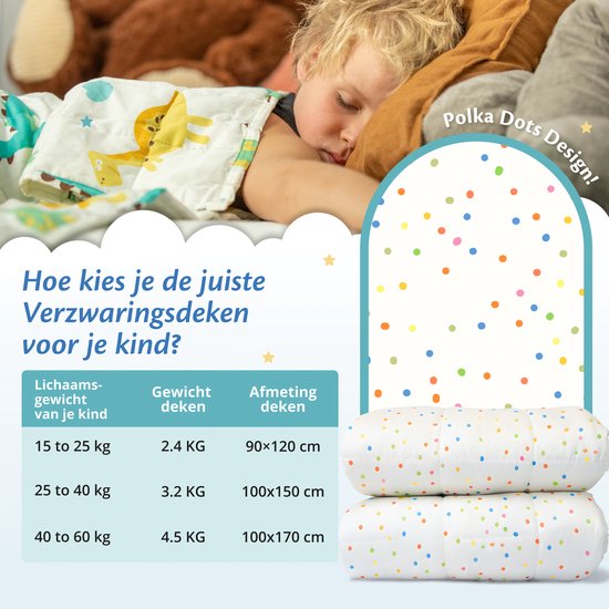 EL Life Verzwaringsdeken Kind 3,2kg - OEKO-TEX Katoen Zwaartedeken 100 x 150cm - Weighted Blanket - Verzwaarde Deken Stippen