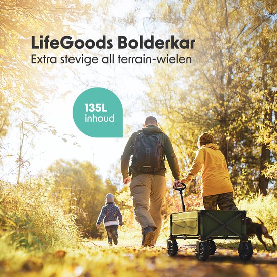 LifeGoods Bolderkar - 135L - Opvouwbaar - 100KG - Inklapbare Bolderwagen Met Afneembare Wielen - Beschermhoes - Groen