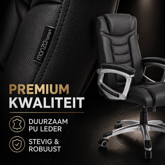 Monza Home® Bureaustoel Zwart – Ergonomische Bureau Stoel – PU Leder – Verstelbaar – 150kg Draagvermogen – Luxe Directiestoel