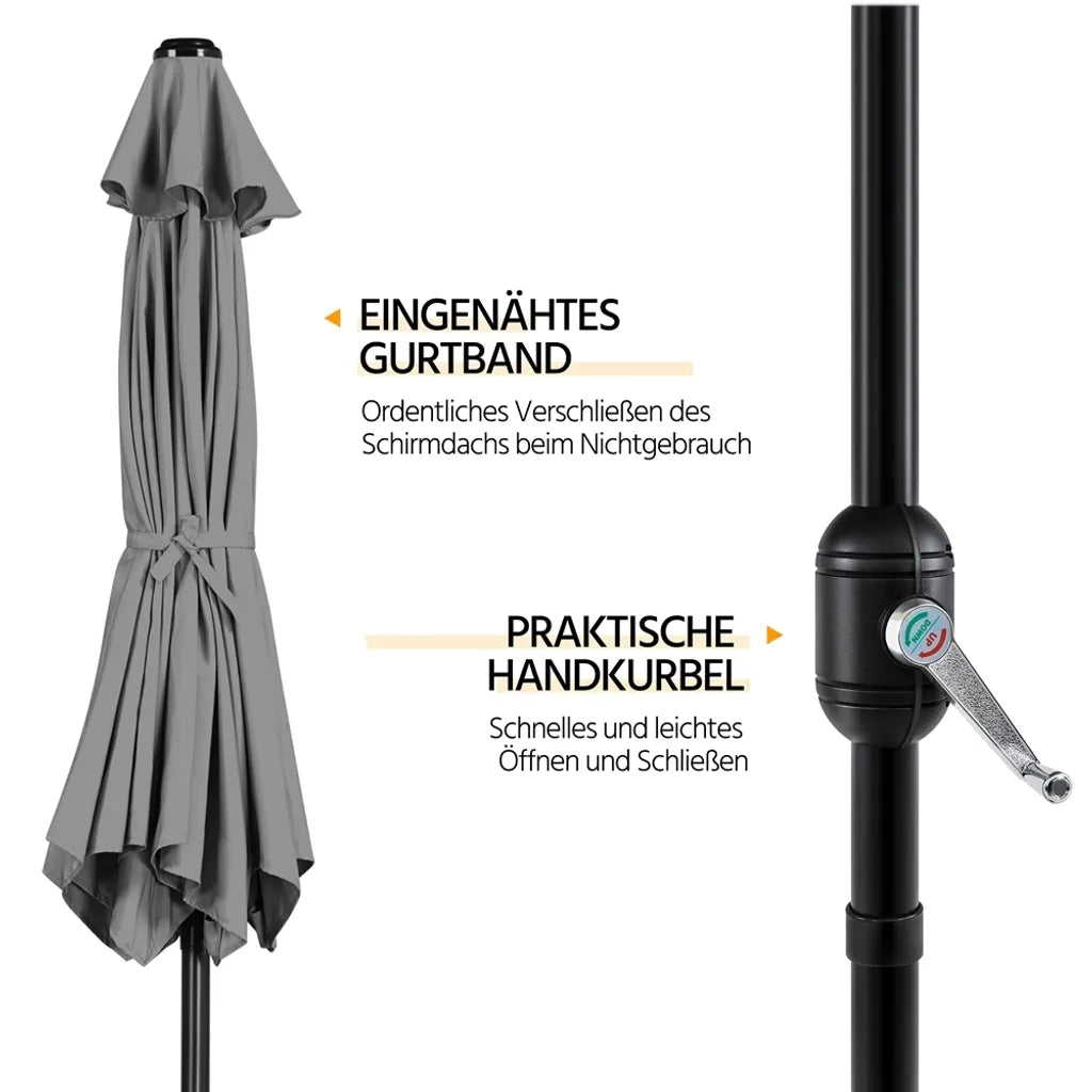 Yaheetech Tuinparasol met Kantelfunctie en Slinger - Grijs - Ø 269 x 241 cm