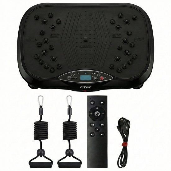 Fitby Trilplaat - Trilplaat Fitness - Powerplate - Inc. weerstandbanden en handvatten - Met Afstandsbediening - 3 Trainingsstanden - 120 Snelheidsniveaus - Zwart