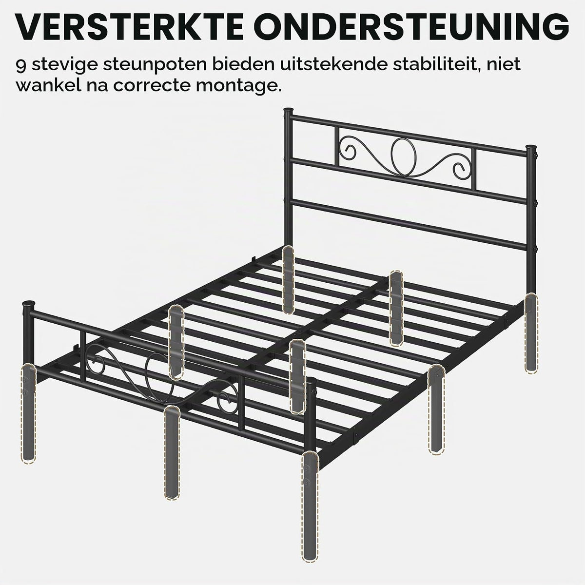 Yaheetech Metalen Tweepersoonsbed 140 x 200 cm - Zwart Bedframe - Met Lattenbodem