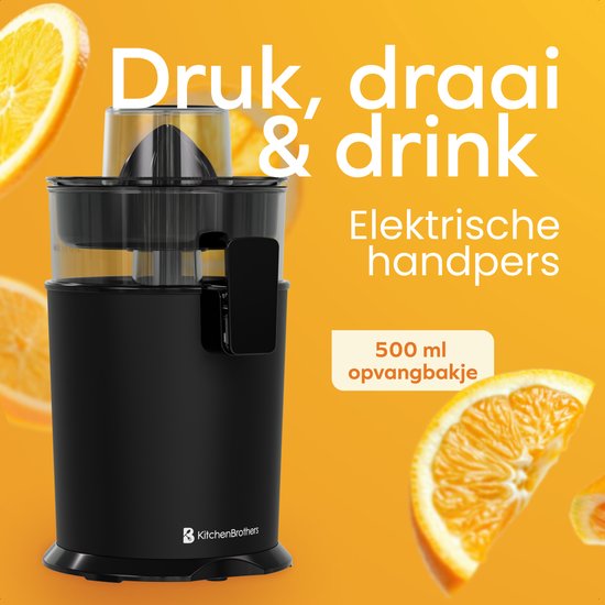 KitchenBrothers Citruspers - Handmatig - Met Uitloop - 0.5L - Zwart