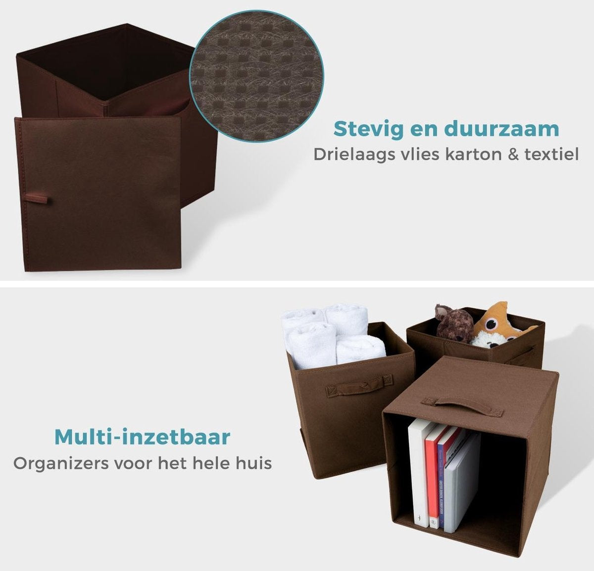 LifeGoods Kast Organizers - 6 Stuks - 20L - Textiel - Bruin