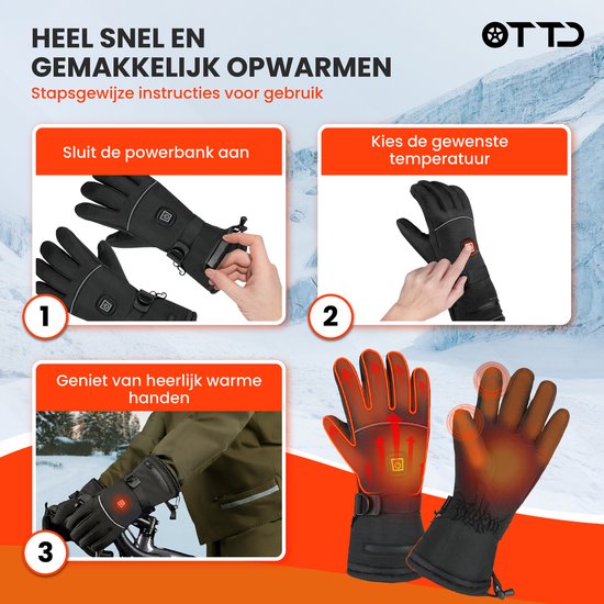 TTD® Verwarmde Handschoenen Oplaadbaar - Maat XL - Elektrische Handschoenen met Verwarming - Verwarmde Wanten - Batterij Verwarmde Handschoenen Heren en Dames - Unisex