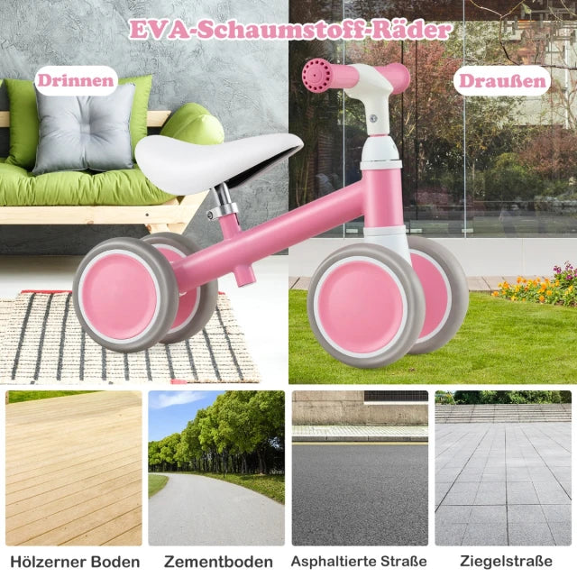Coast Loopfiets 4 Wielen 51 × 25 × 38/41 cm – Roze – Verstelbare Baby Loopfiets voor Kinderen van 1 tot 3 Jaar