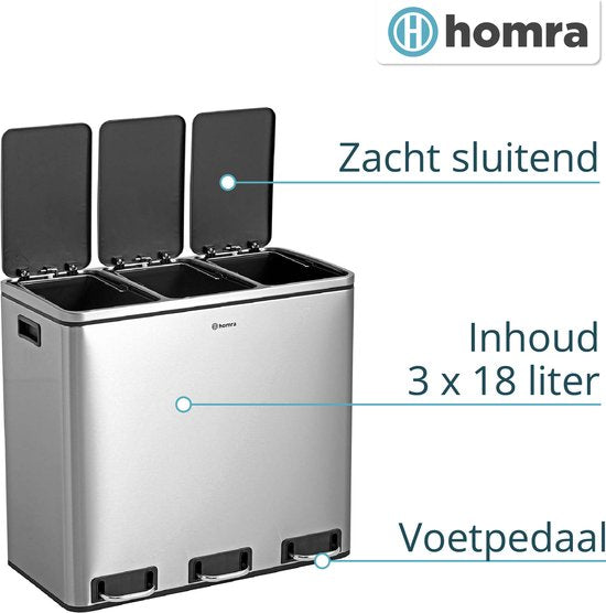 Homra Pedaalemmer - RVS & ABS-kunststof - 3x18L - 34 x 61 x 55,5cm - Grijs